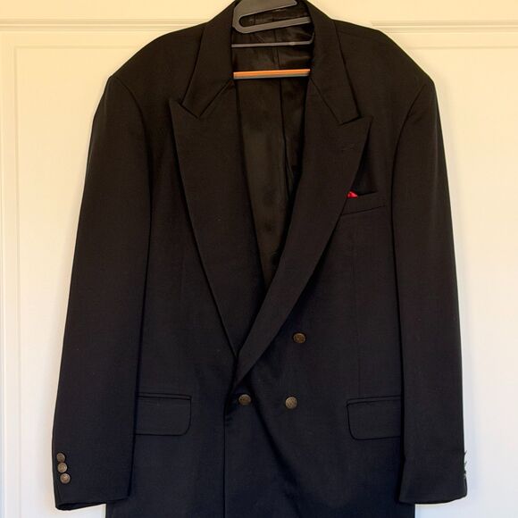 Oscar de la Renta Other - Oscar de la Renta Men’s Black Wool Blazer – 46L – Vintage Double Breasted